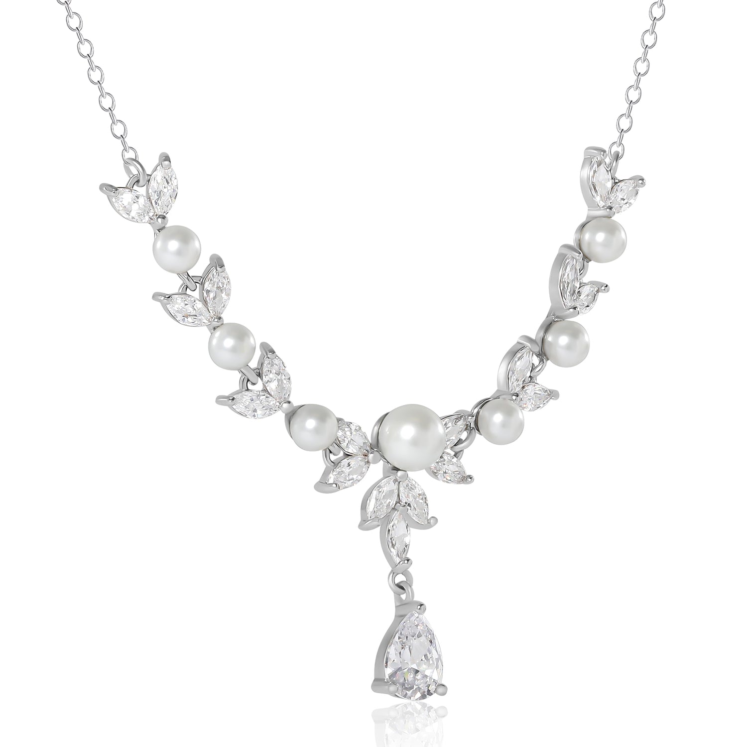 Jessica Simpson Pearl & Crystal Drop Necklace