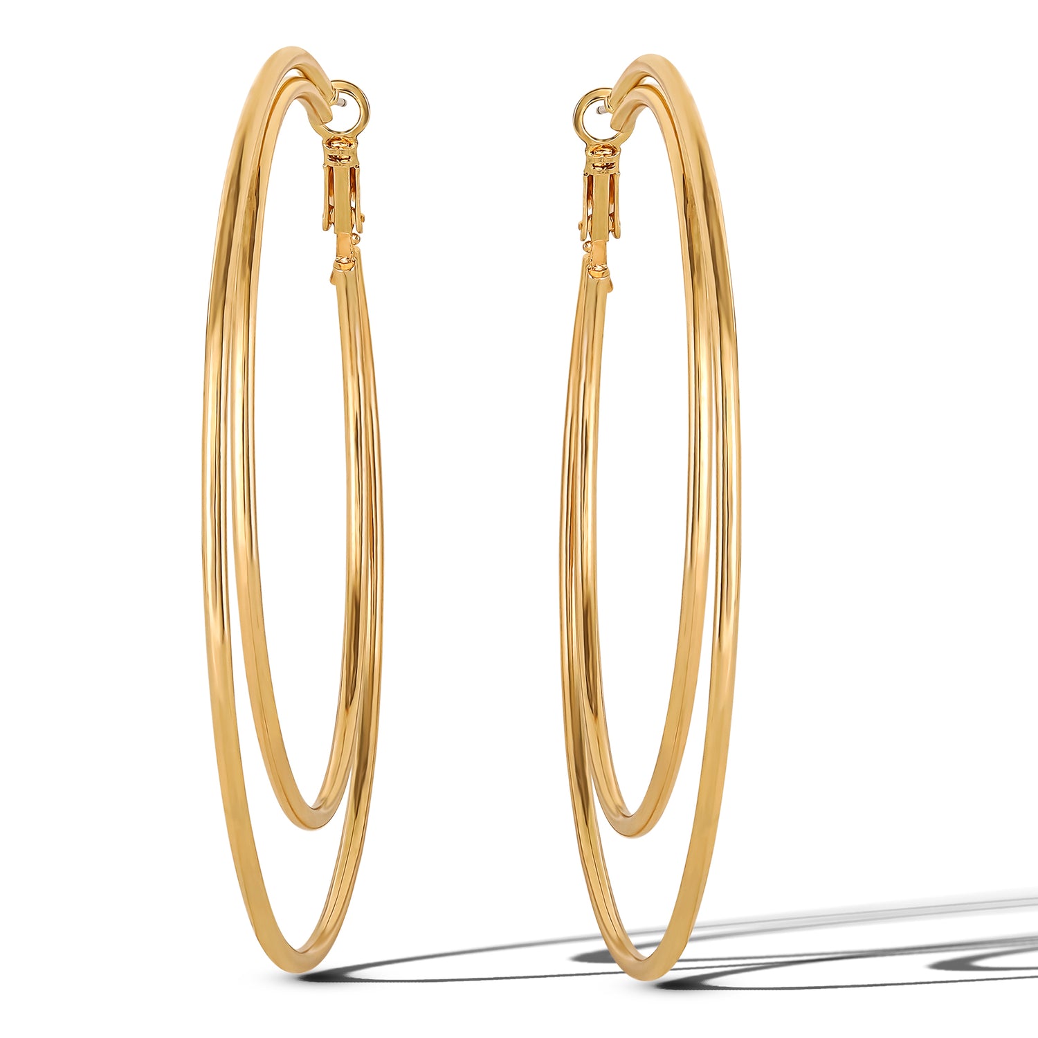 Jessica Simpson Double Layer Gold-Tone Hoop Earrings – Stylish Multi-Hoop Design for a Bold Look