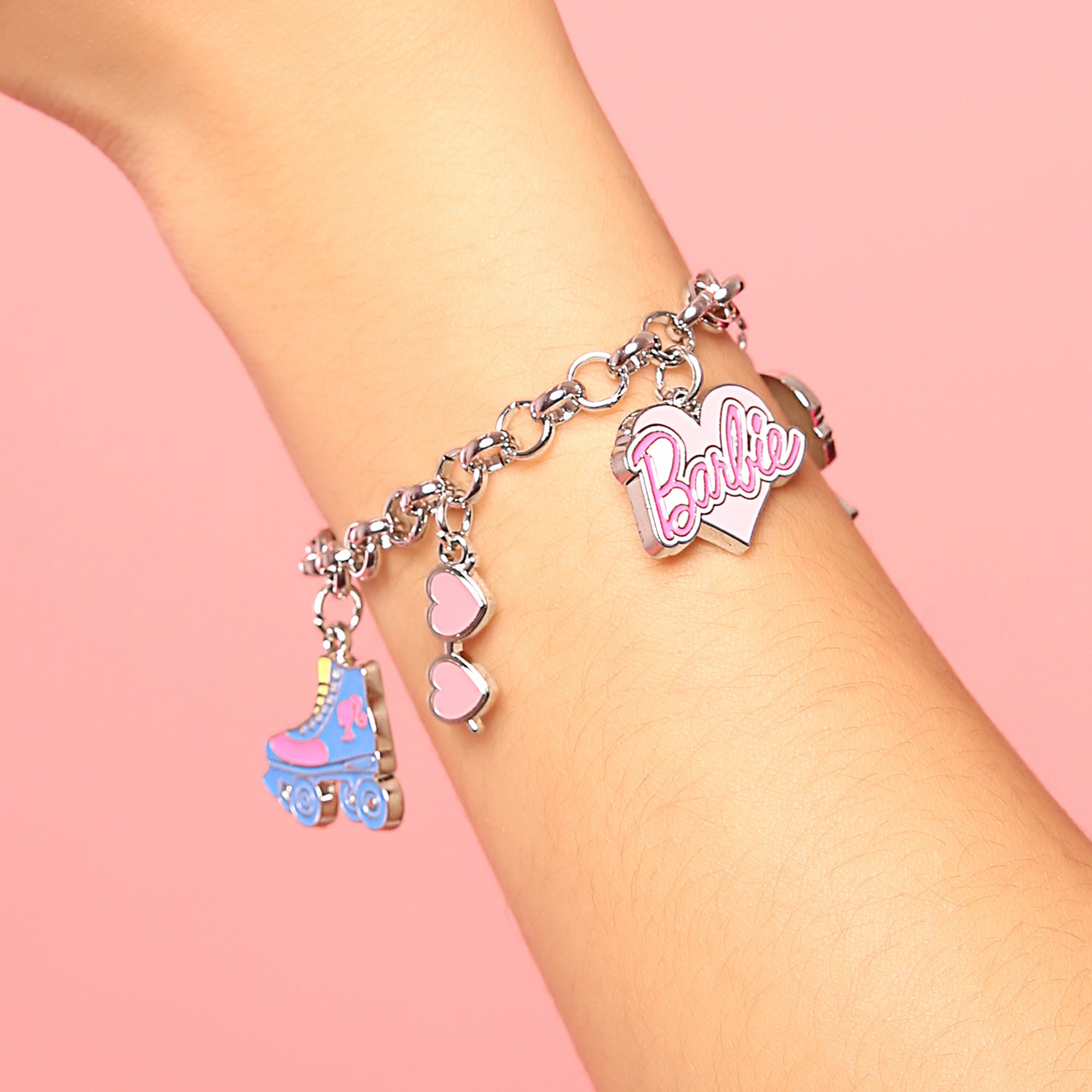 SALLY ROSE Barbie Charm Bracelet for Women Official License, 6"+1" Fashion Jewelry Bracelet with 5 Barbie Charms