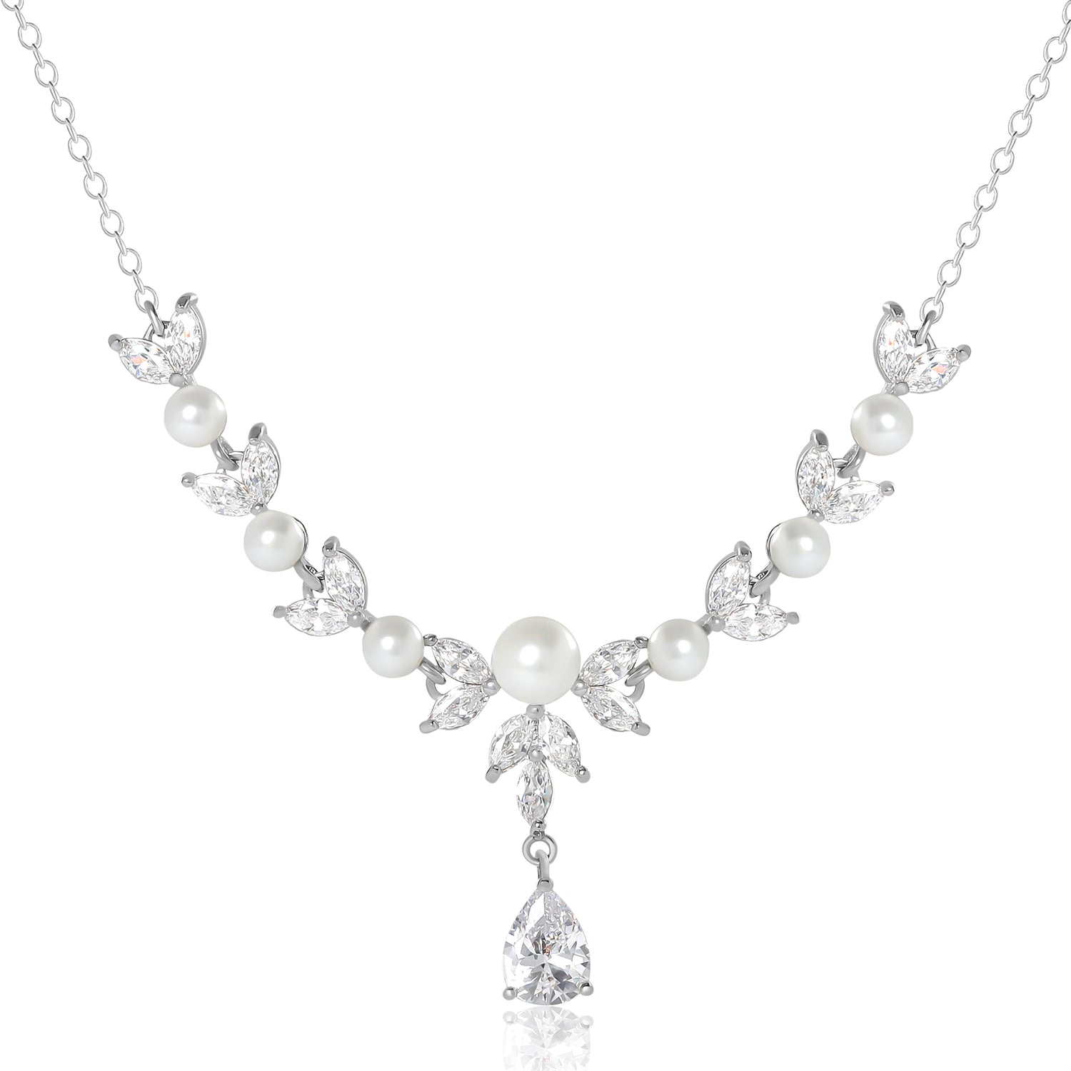 Jessica Simpson Pearl & Crystal Drop Necklace