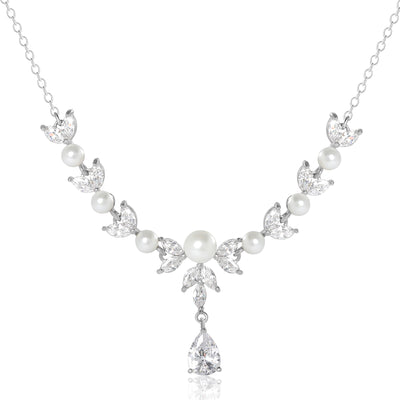 Jessica Simpson Pearl & Crystal Drop Necklace