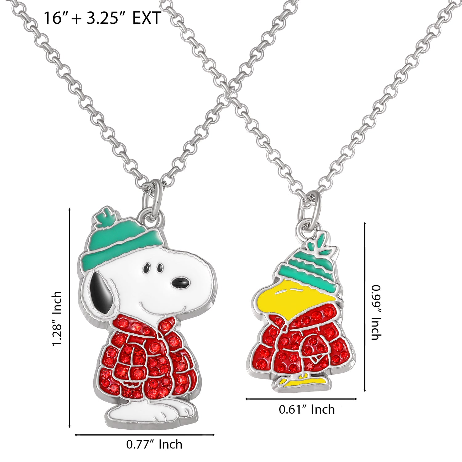 Peanuts Snoopy & Woodstock Necklace Set, 2-Piece, Silver-Tone