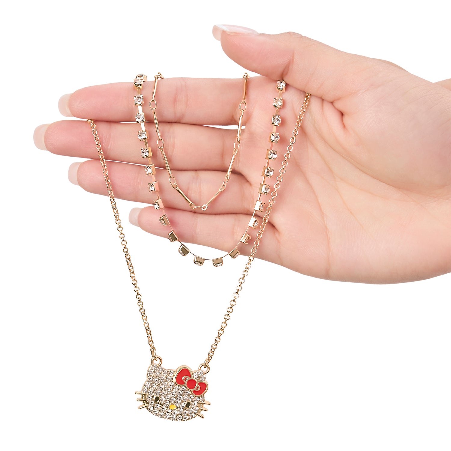 Hello Kitty Double Chain Necklace with Crystal Embellished Charm