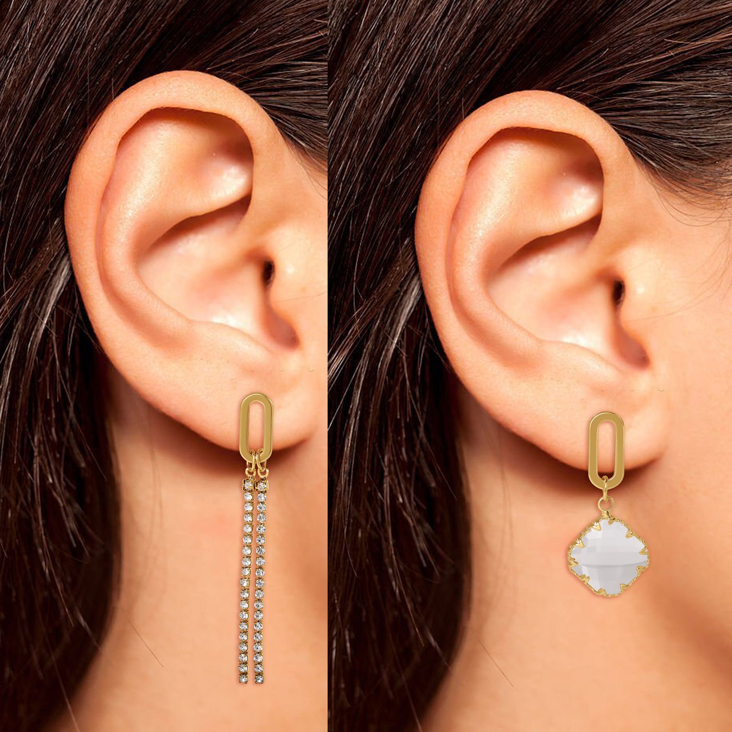 BCBGeneration Mismatched Charm & Chain Earrings, Gold‑Tone with Clear Crystals