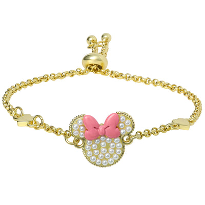 Disney Minnie Mouse Bracelet, 18k Gold Flash Plated, Adjustable Lariat