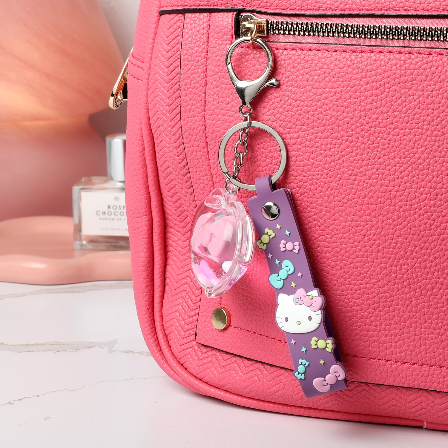 Hello Kitty Acrylic Liquid Heart Keychain, Bag Charm, Kawaii Keychain