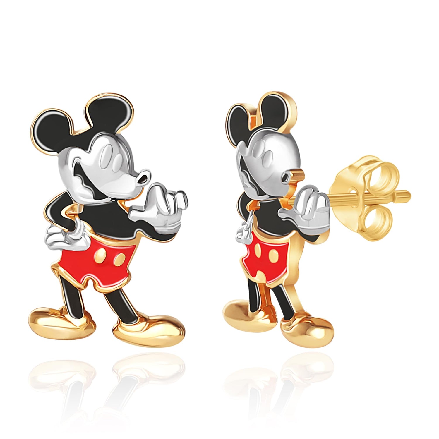 Disney Womens 3D Mickey Mouse Stud Earrings, Official License Flash-Plated and Enamel Sterling Silver Stud Earrings