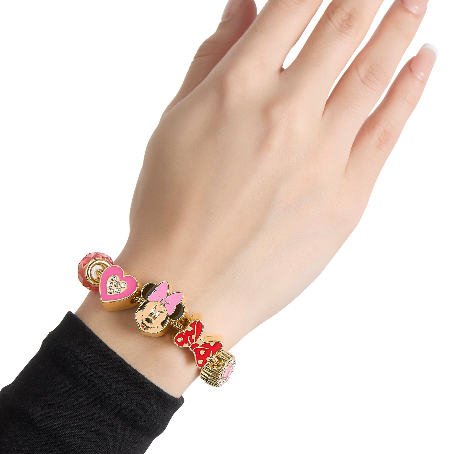 Minnie Mouse Bracelet for Women, 7" Gold-Tone Disney Charm Bracelet with 6 Unique Charms Official License