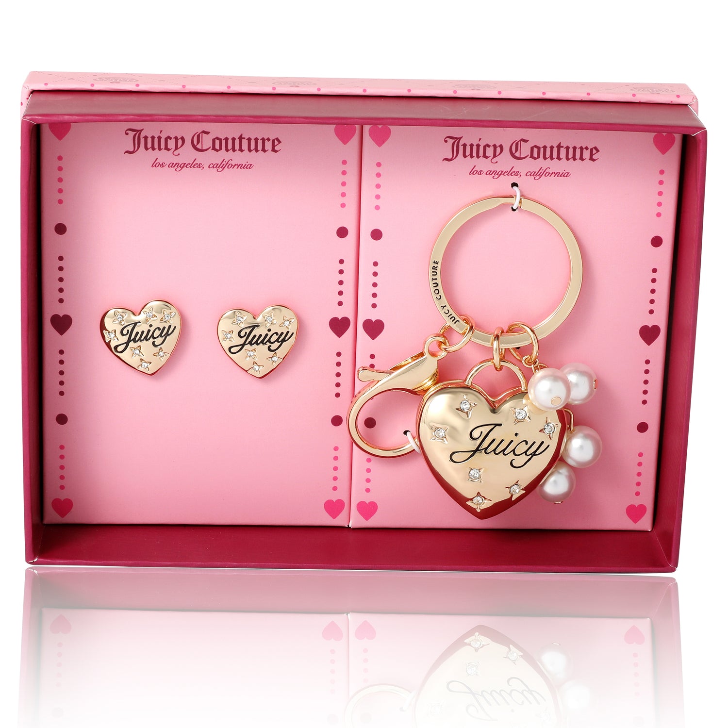 Juicy Couture Gold-Tone Heart Keychain & Earring Set with Crystal Accents