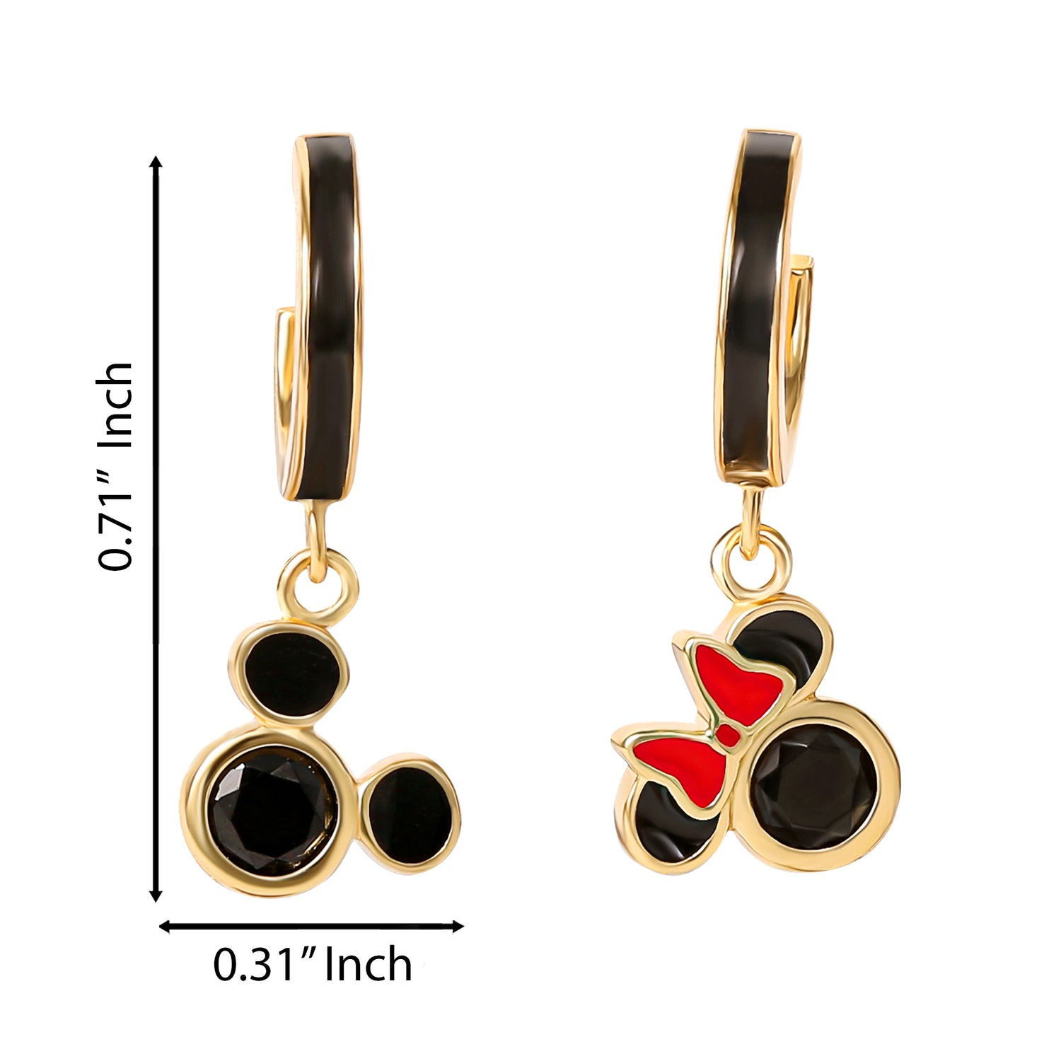 Mismatched Minnie and Mickey Hoop Earrings for Women Official License, 18k Gold Flash-Plated Sterling Silver Disney Earrings
