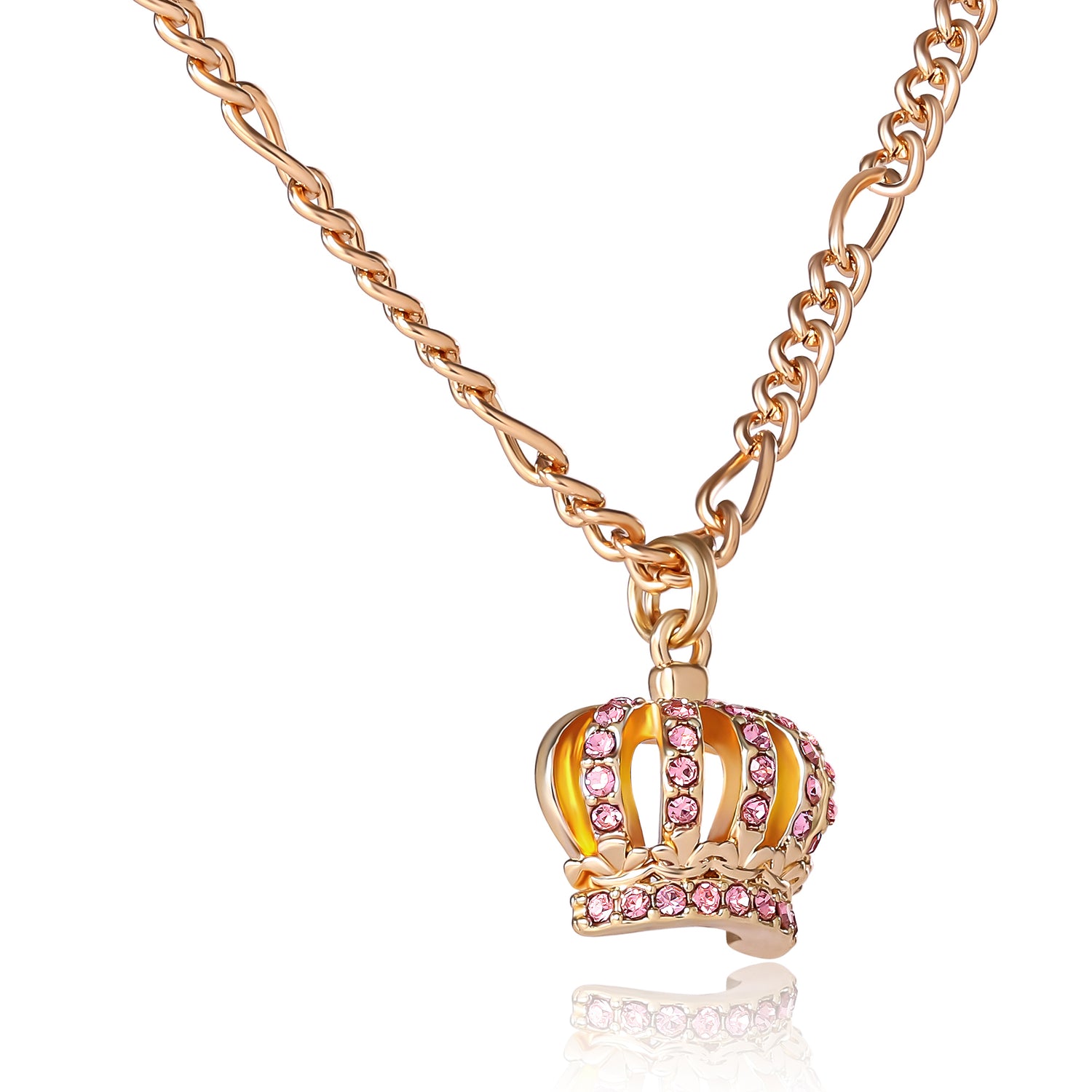 Juicy Couture Necklace and Crown Stud Earrings for Women with Pink Crystals, Gold Tone Jewelry Set
