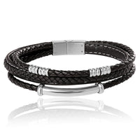 Lucky Brand Stainless Steel Triple Row Black Cord Bracelet - 8.25"
