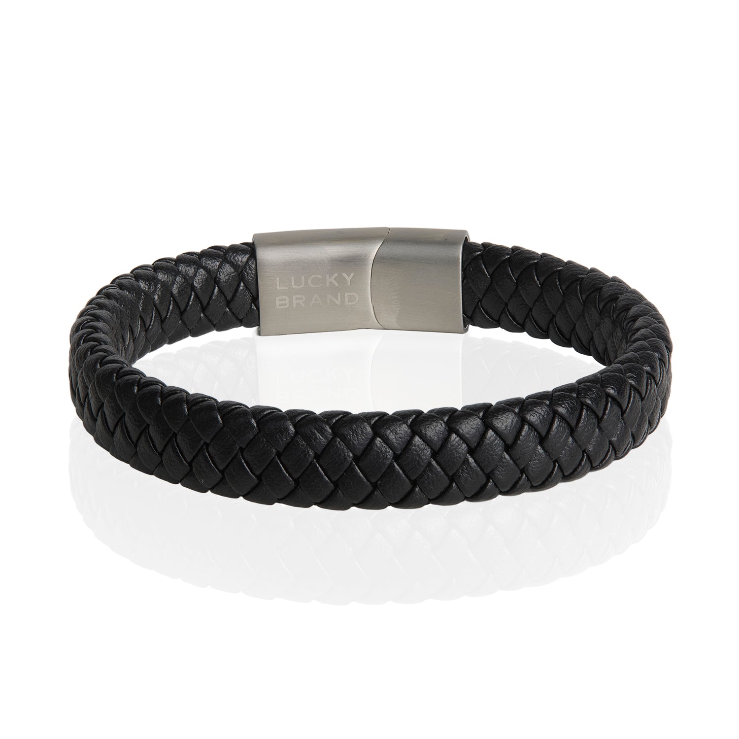 Lucky Brand Wide Woven Microfiber Leather Bracelet for Men, 8.25"