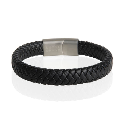 Lucky Brand Wide Woven Microfiber Leather Bracelet for Men, 8.25"