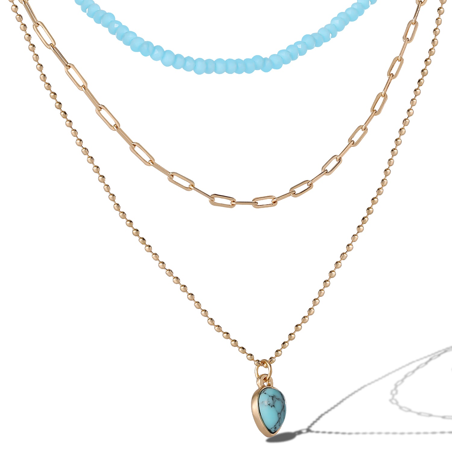 Jessica Simpson Layered Turquoise Bead & Heart Pendant Necklace