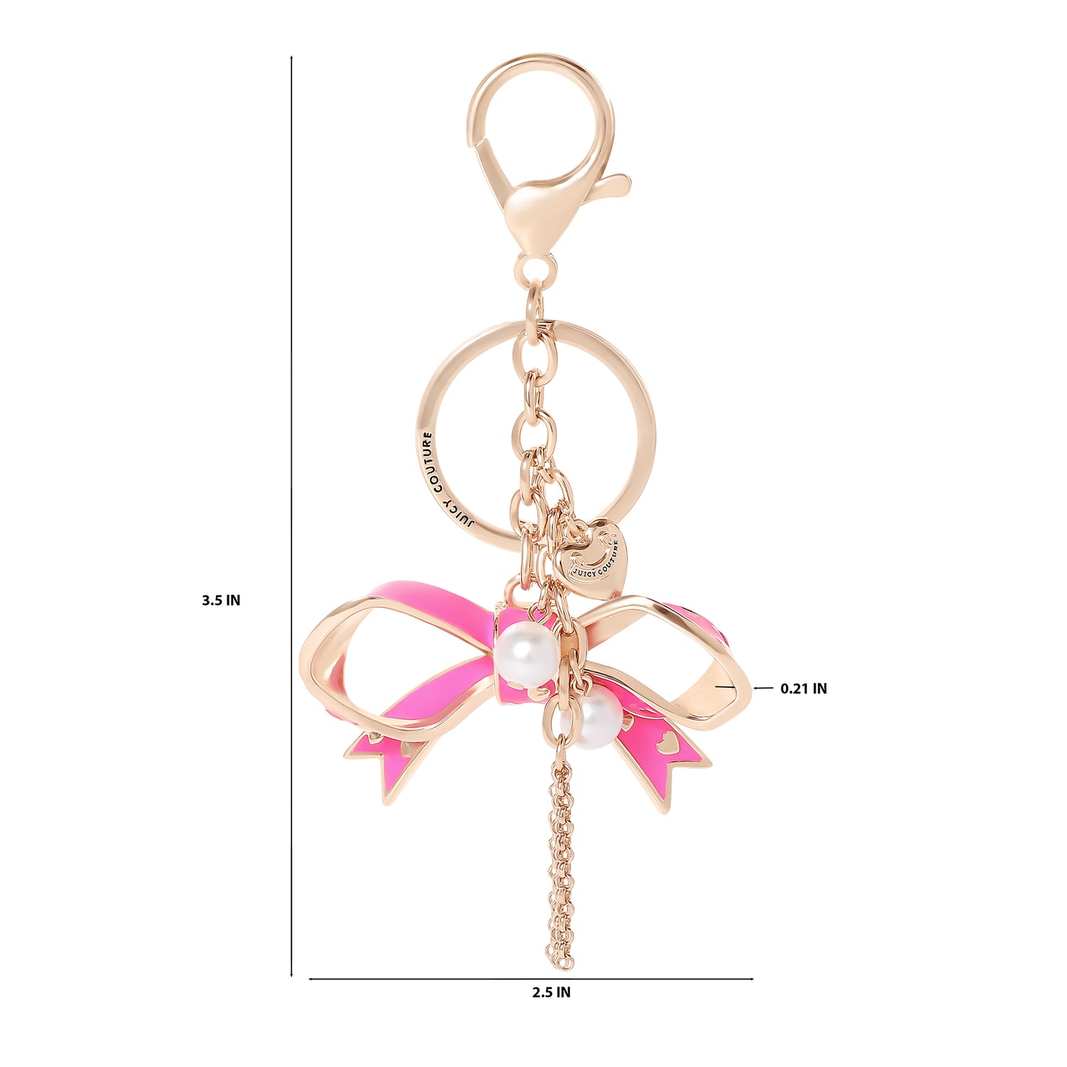 Juicy Couture Pink Enamel Heart Keychain With Faux Pearls & Juicy Logo Charm