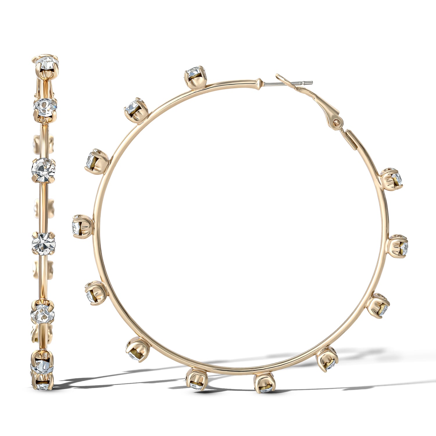 Jessica Simpson Gold-Tone Crystal-Studded Elegant Statement Hoop Earrings