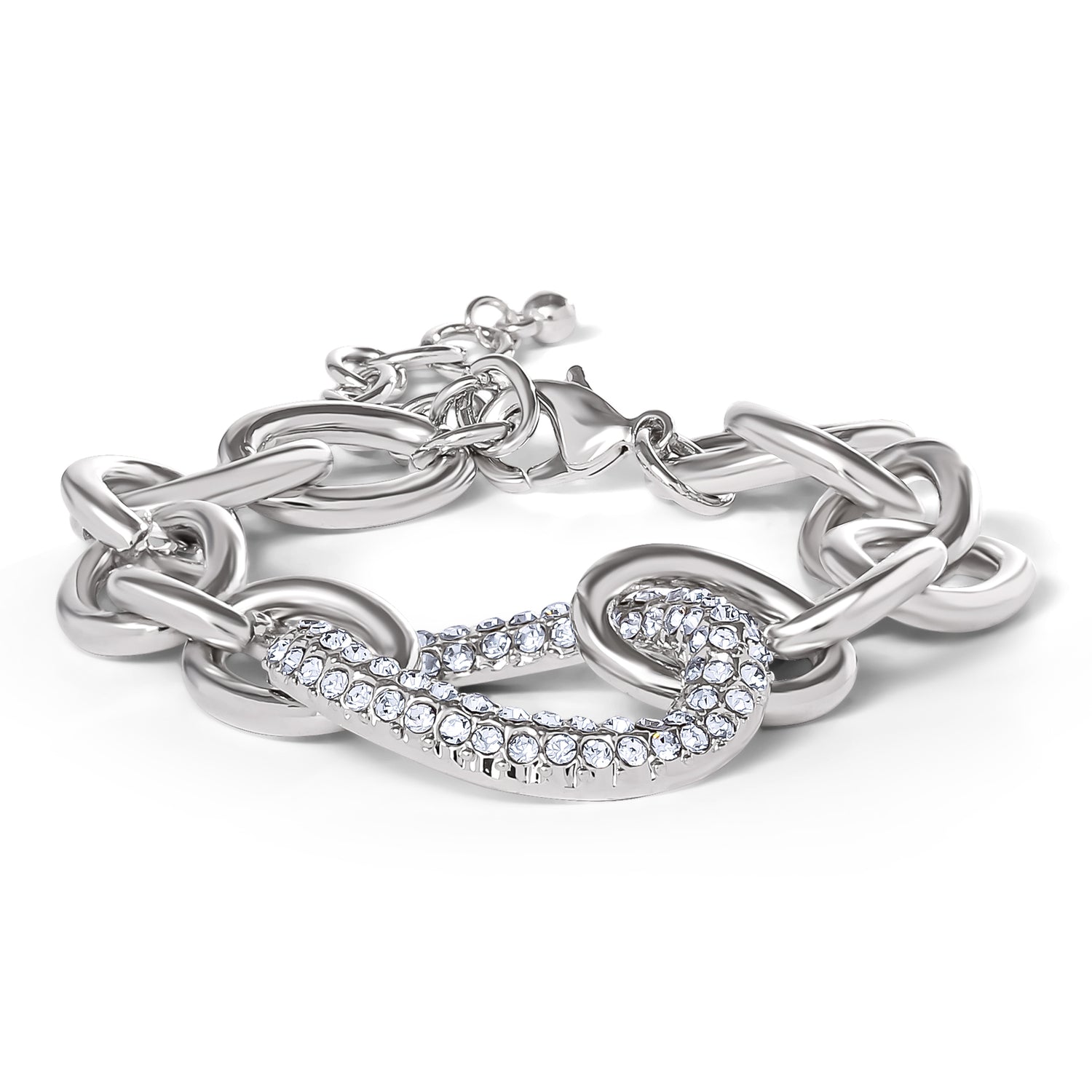 Jessica Simpson Silver-Tone Pavé Oval Link Bracelet