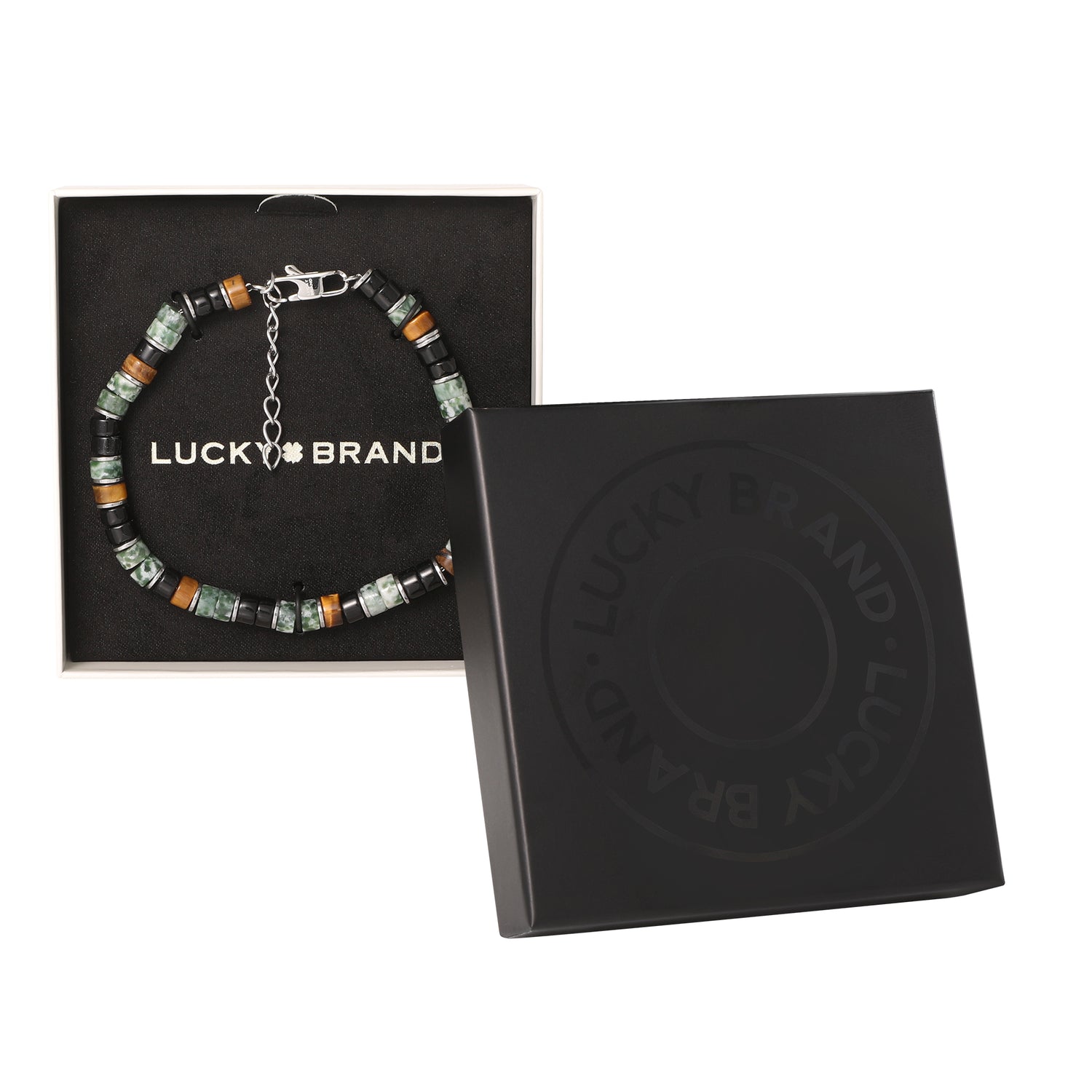 Lucky Brand Mens Mixed Beaded Bracelet, Green & Black, Adjustable
