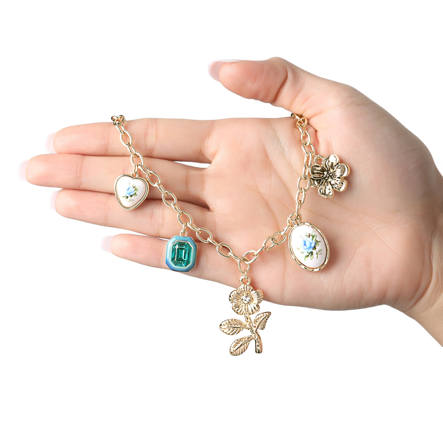 Celebrity Pink Gold-Tone Necklace for Women with 5 Pendants