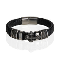 Lucky Brand Black Cross Bracelet for Men, Stainless Steel Faith Bracelet - 8.5''