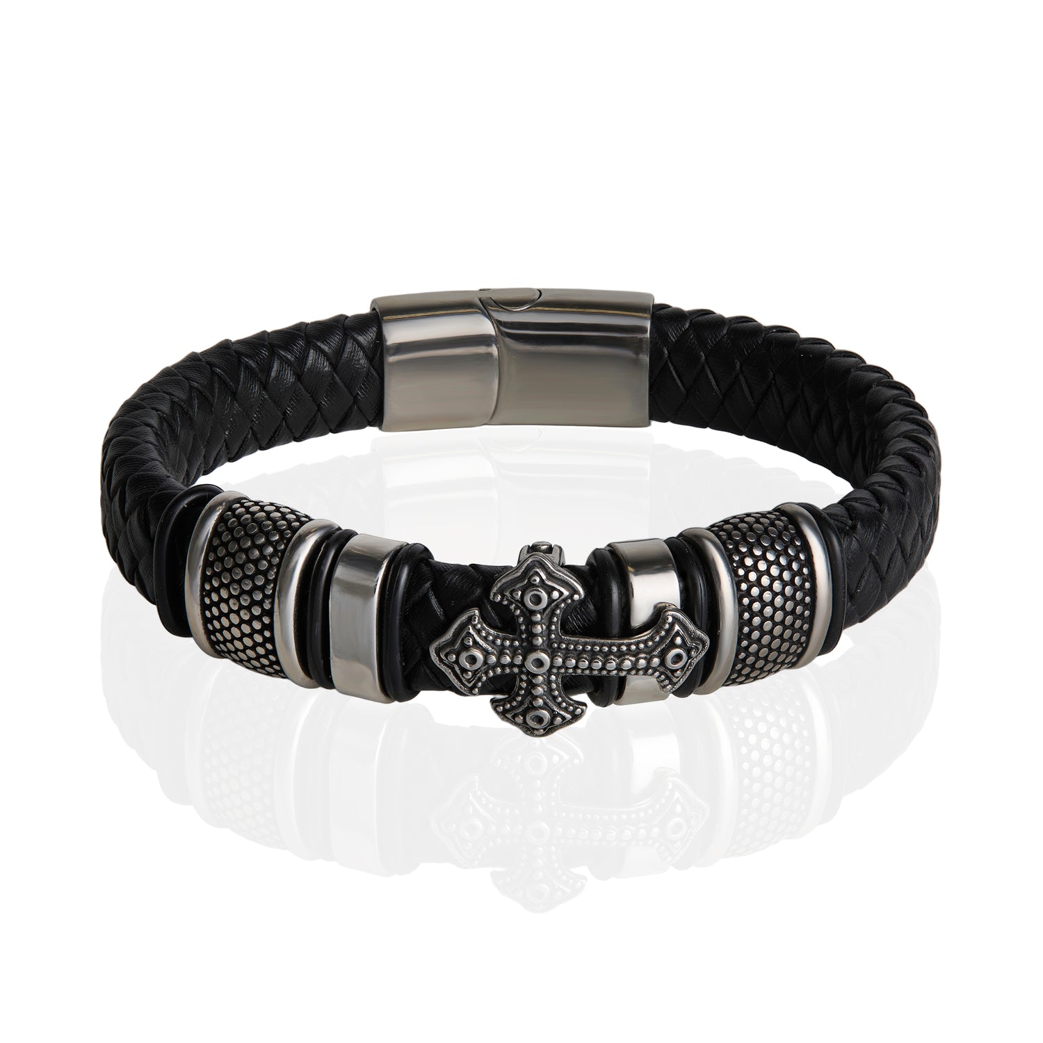 Lucky Brand Black Cross Bracelet for Men, Stainless Steel Faith Bracelet - 8.5''