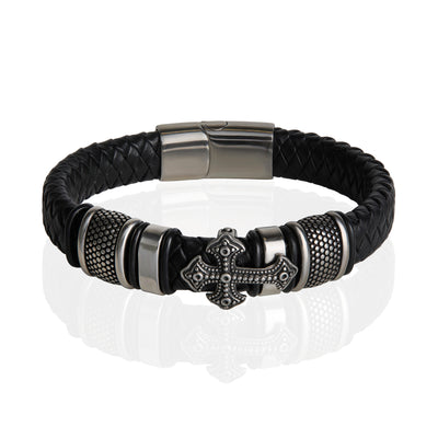 Lucky Brand Black Cross Bracelet for Men, Stainless Steel Faith Bracelet