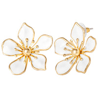 Jessica Simpson White Enamel Flower Earrings for Women, Gold-Tone Flower Stud Earrings