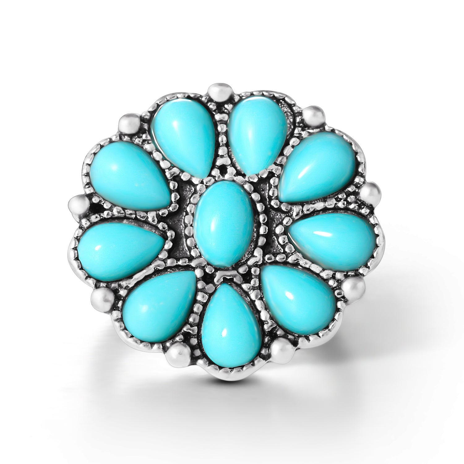 Jessica Simpson Silver-Tone Floral Turquoise Petite Cluster Ring