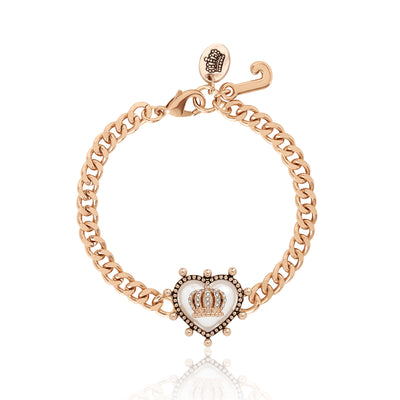 Juicy Couture Bracelet 7.5", Goldtone Crown Heart Bracelet for Women with Small Clear Stones, Juicy Gifts