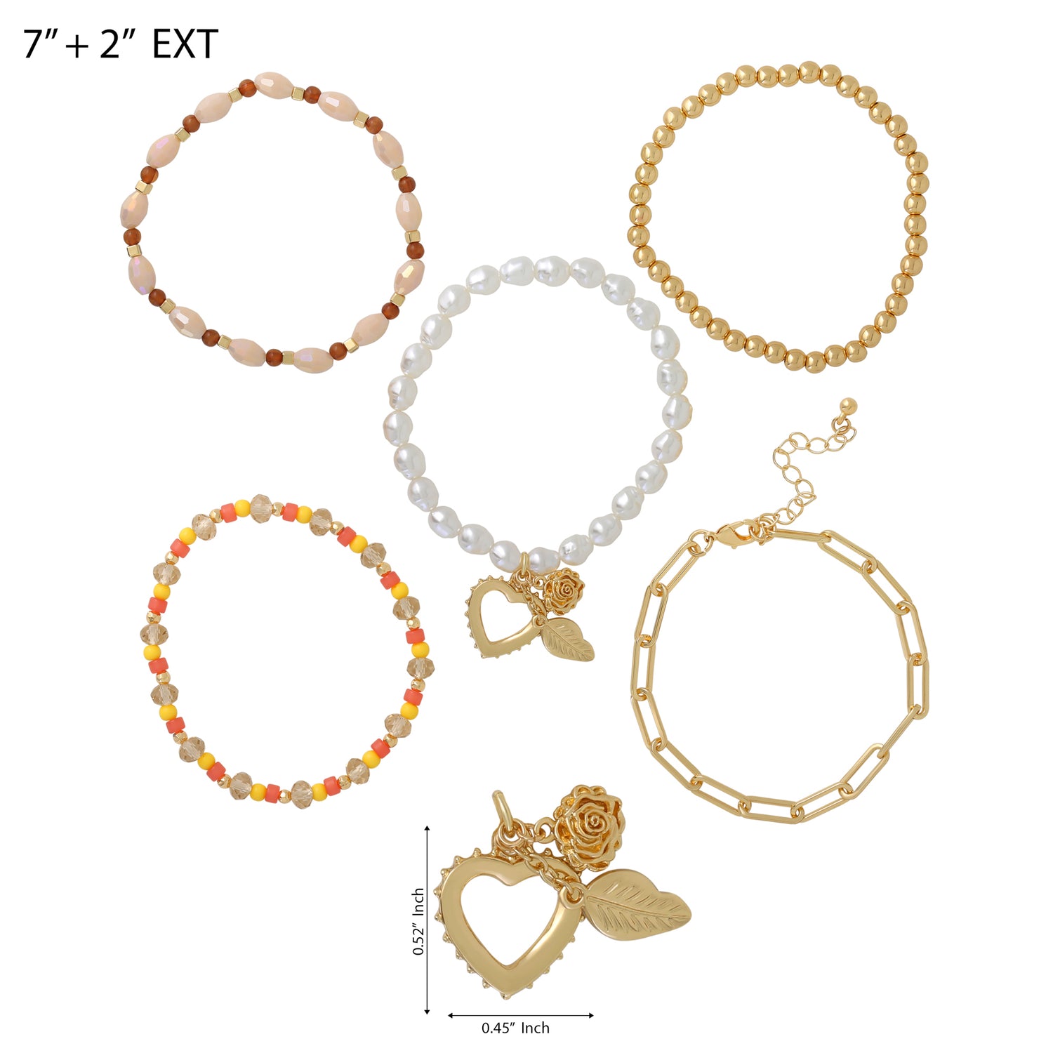 Celebrity Pink Stackable Gold-Tone and Bead Bracelets for Women 5-Piece Set