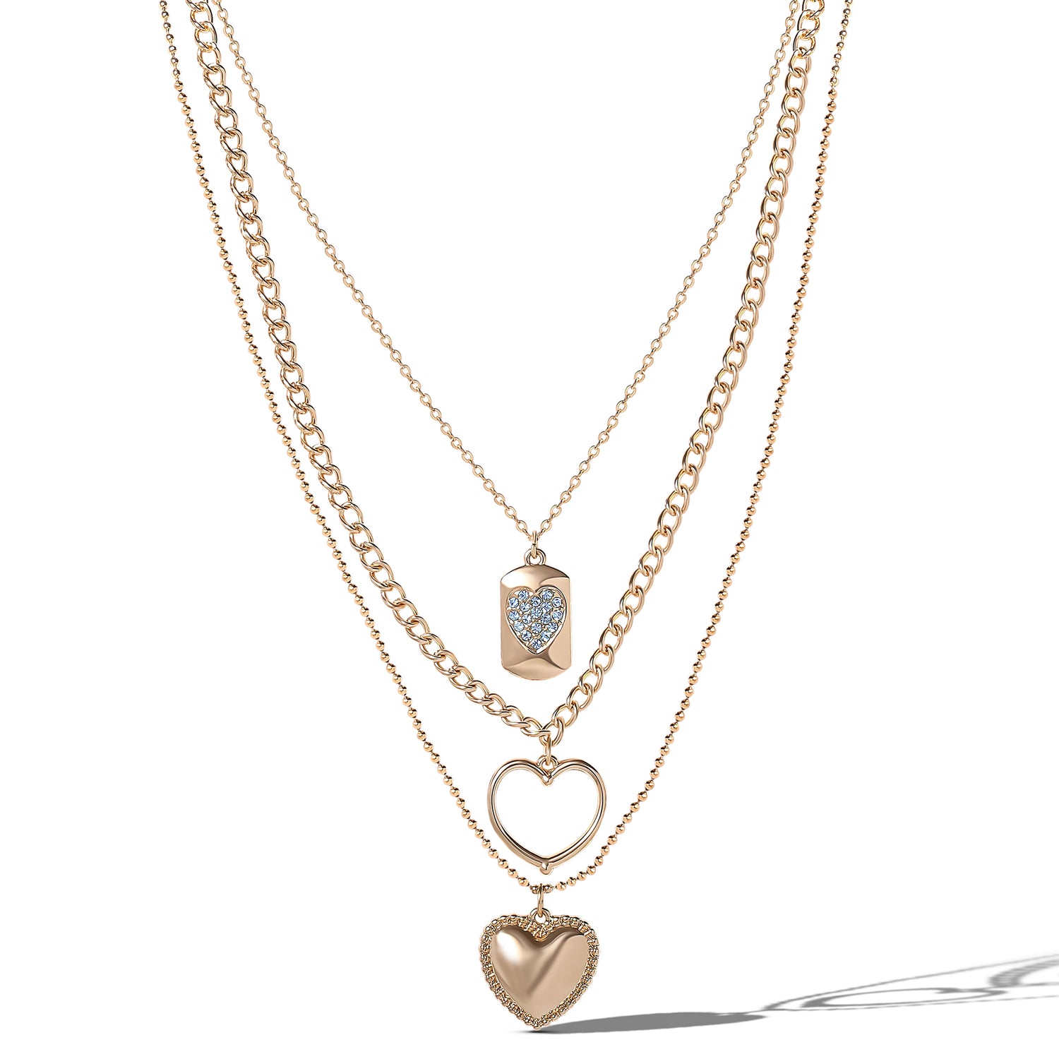 Jessica Simpson Gold-Tone Multi-Charm Heart Layered Necklace Set