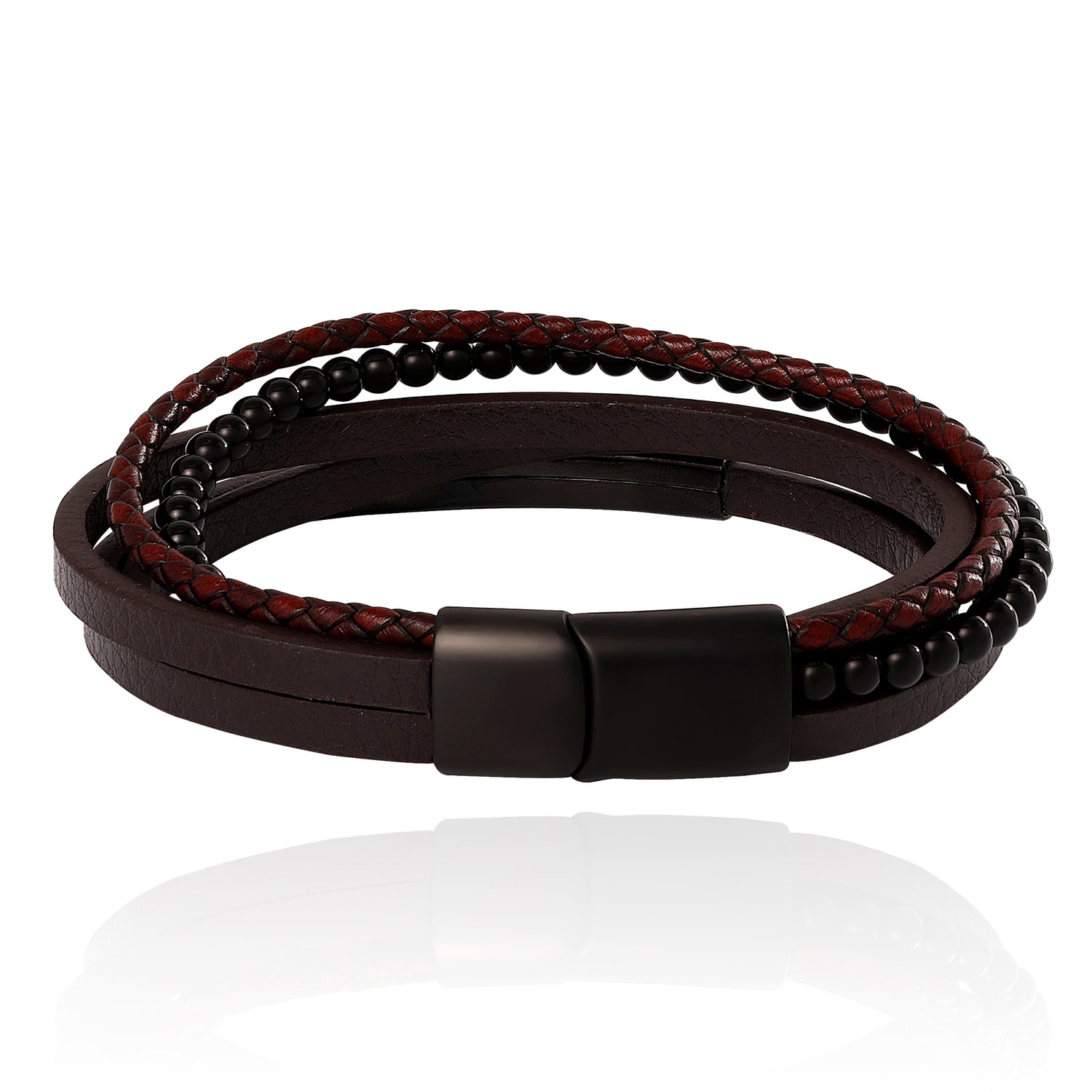 Lucky Brand Mens Multilayer Braided and Bead Bracelet in Brown & Black