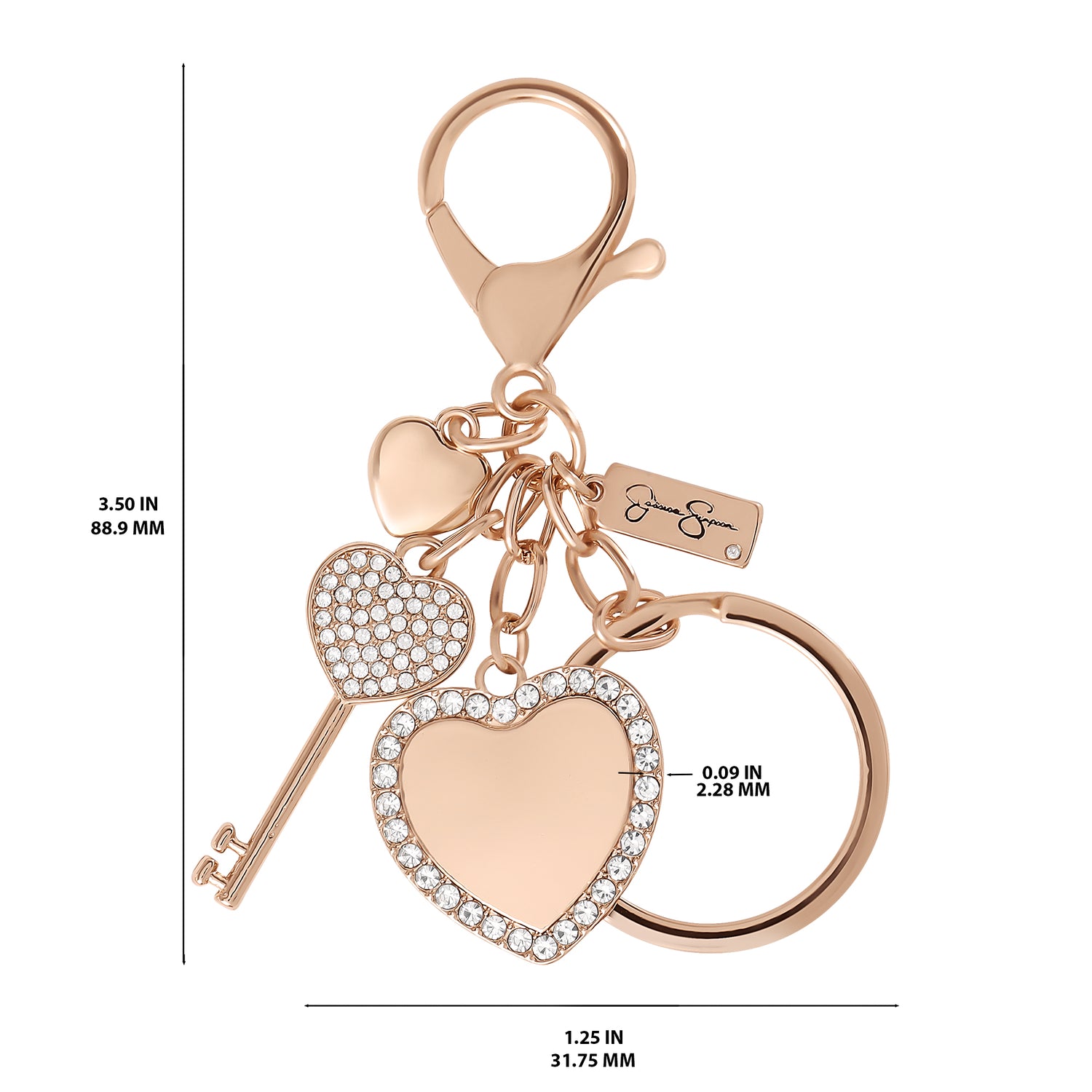 Jessica Simpson IMITATION GOLD PLT PAVE CRYSTAL HEART LOCK KEYCHAIN