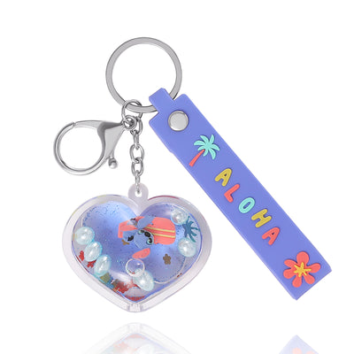 Disney Stitch Heart Shaped Liquid Surfing Keychain