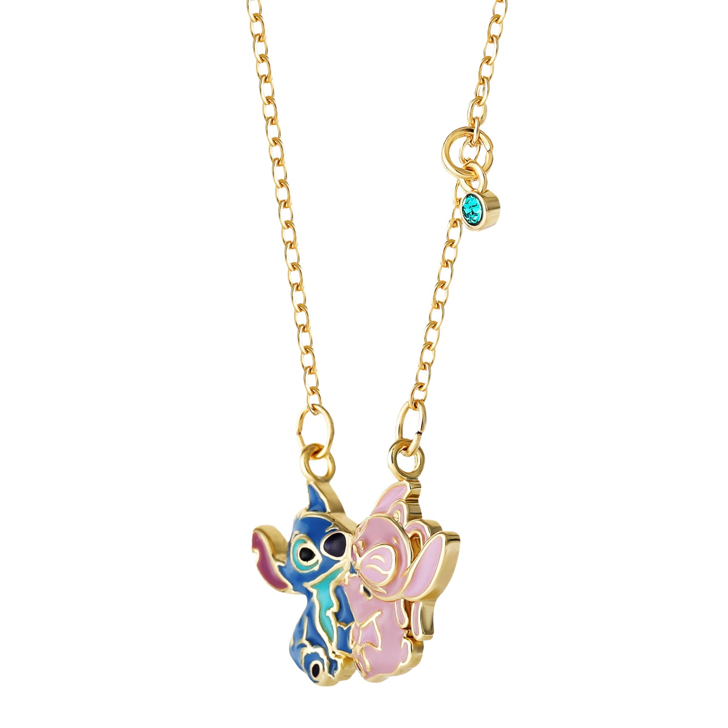 Disney Stitch Necklace for Women 18", Hugging Stitch and Angel Pendant