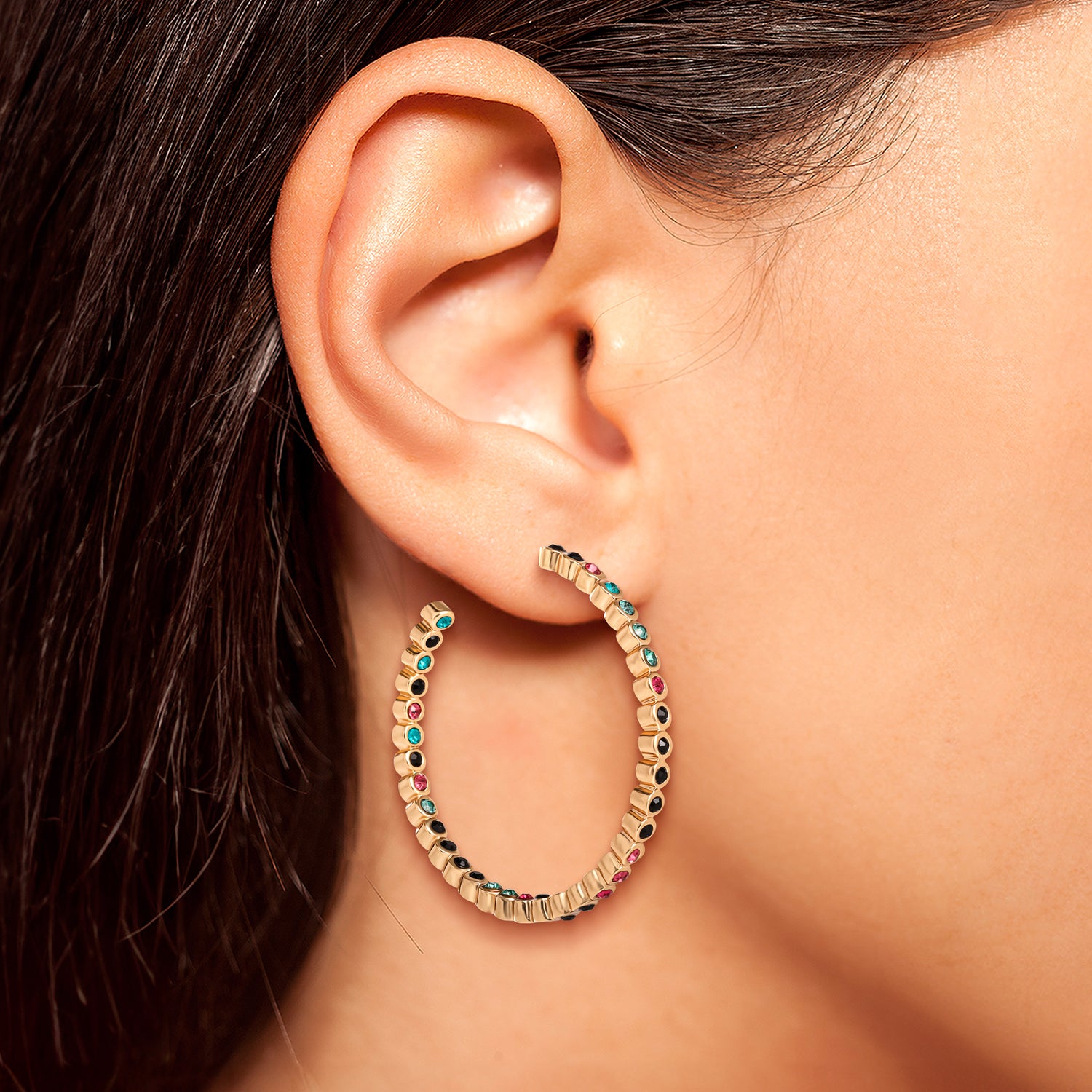Jessica Simpson Gold-Tone Multicolor Crystal Hoop Earrings