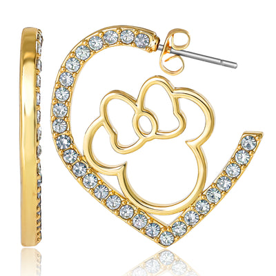 Disney Minnie Mouse Heart Earrings, Gold-Tone Outline with Crystal Pavé