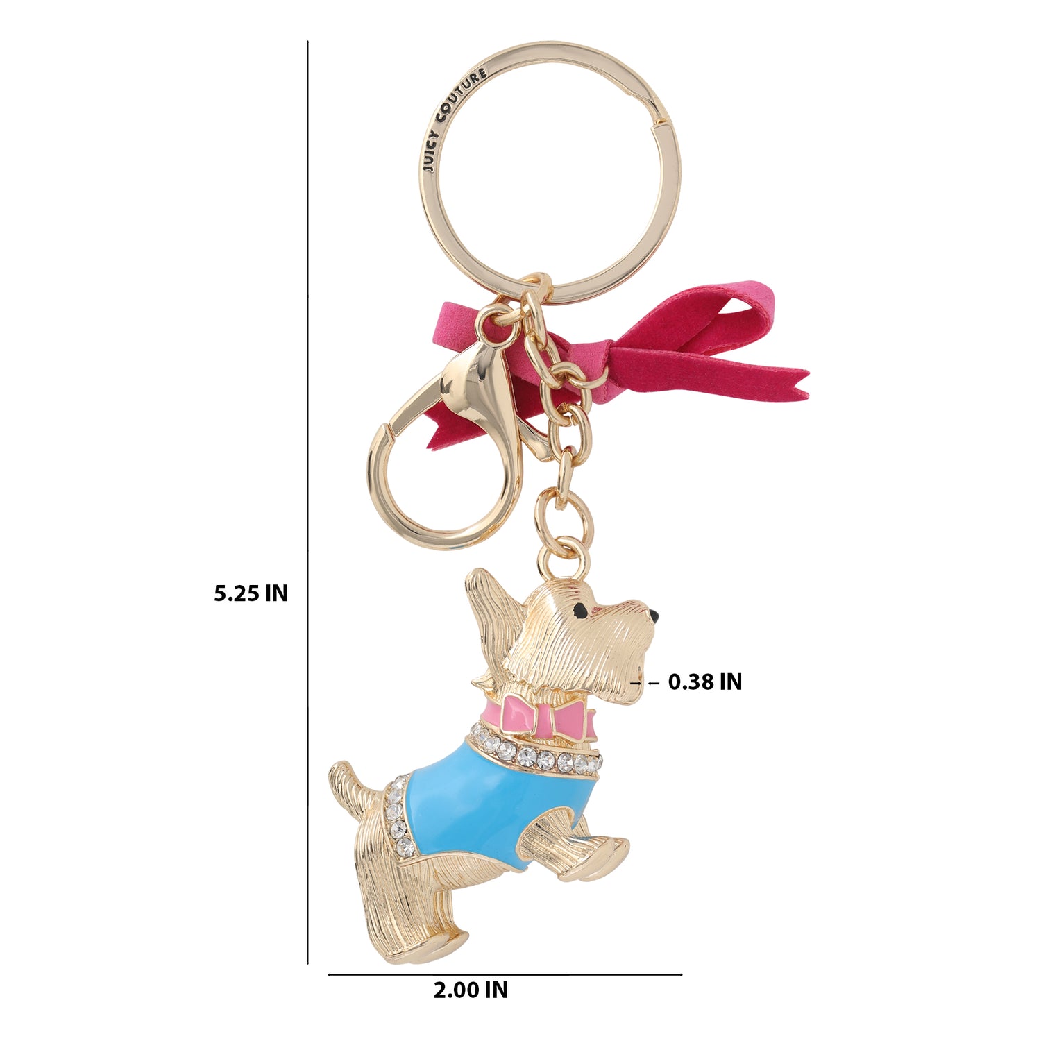 Juicy Couture Crystal Scottie Dog Keychain with Satin Bow, Gold‑Tone