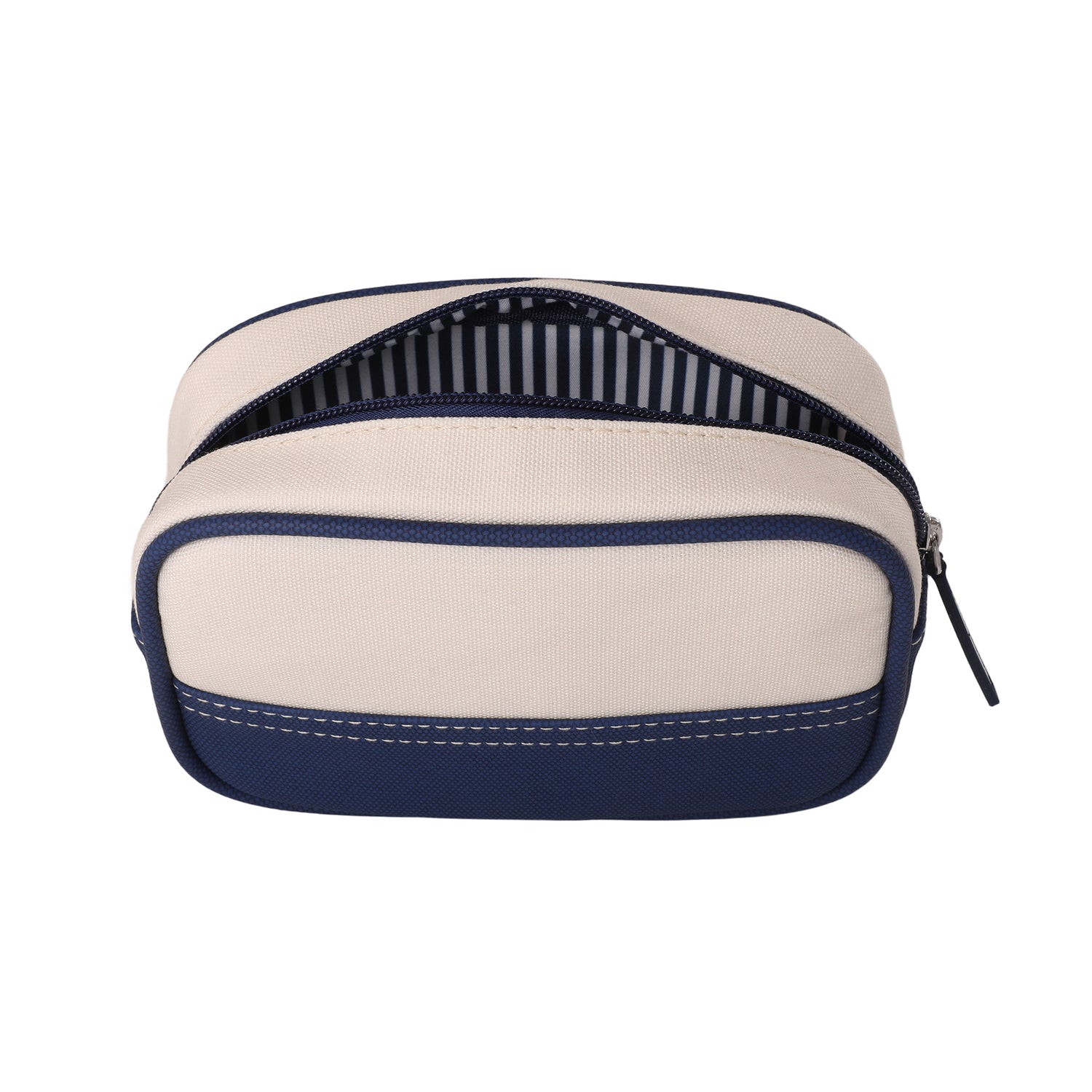 Lands' End Medium Rectangular Dopp Kit for Travel, Striped Canvas Toiletry Bag with Top Zip (Navy) - Navy