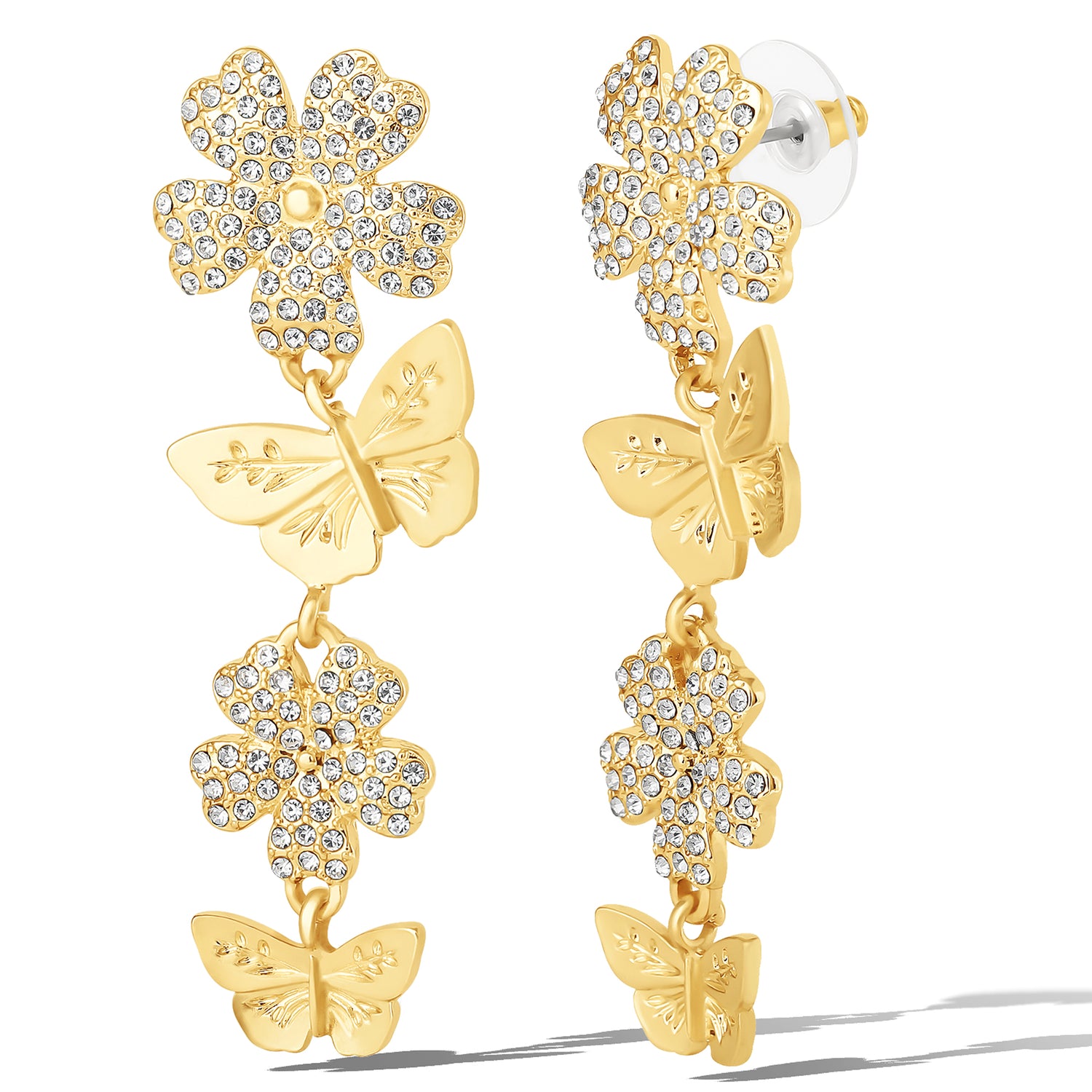 JS Jessica Simpson Vertical Butterfly Drop Earrings with Shiny Gold Tone Finish