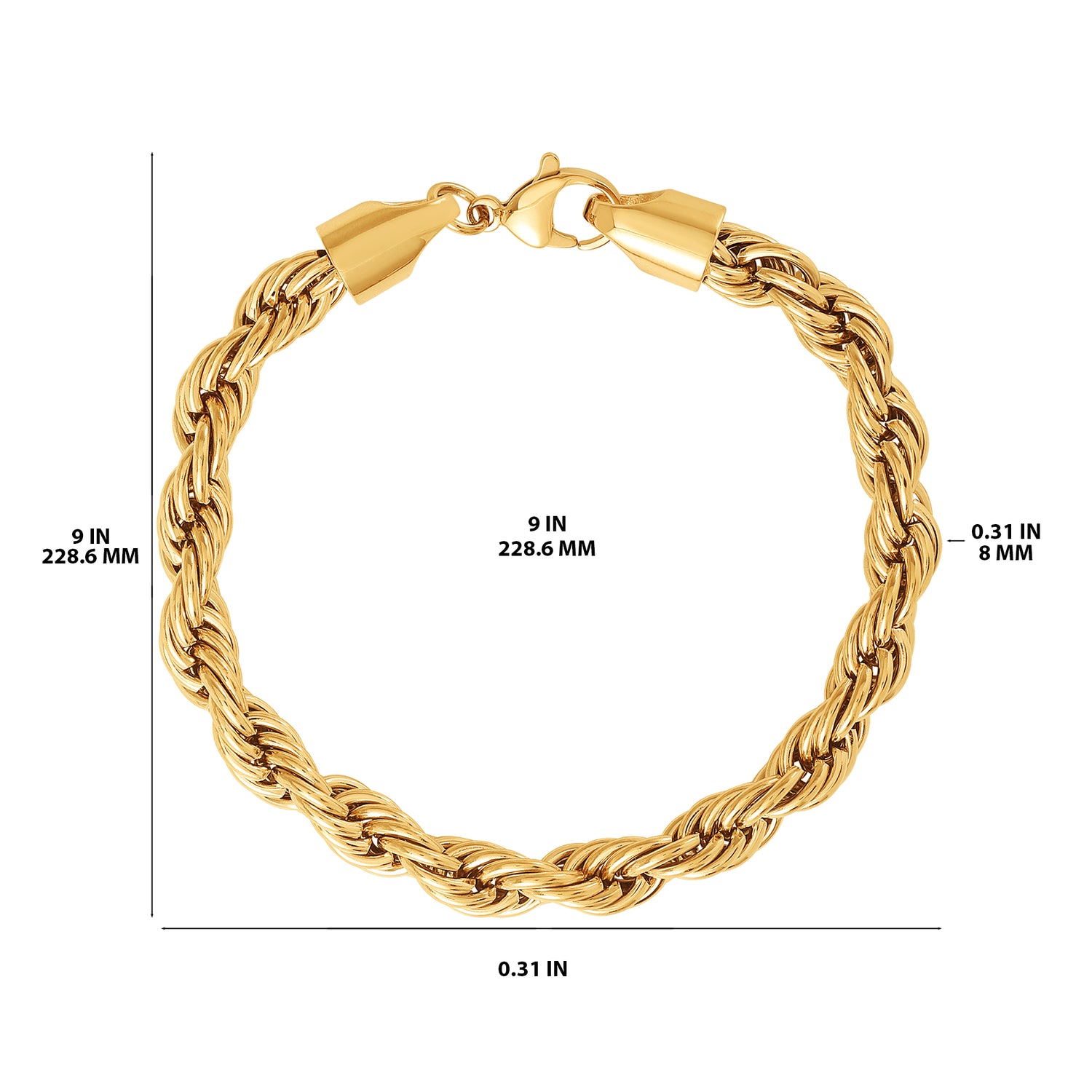 Lucky Brand Mens Gold-Tone Rope Chain Bracelet - 9'' Chain