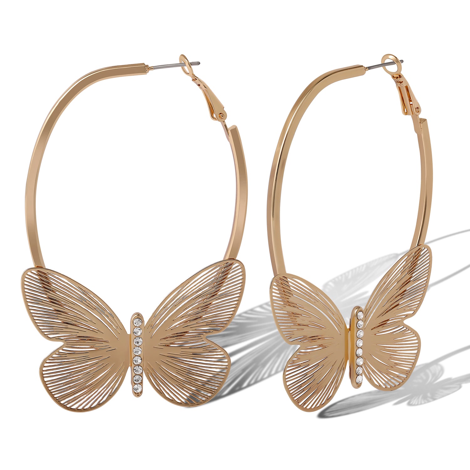 JS Jessica Simpson Gold-Tone Butterfly Hoop Earrings with Textured Wings