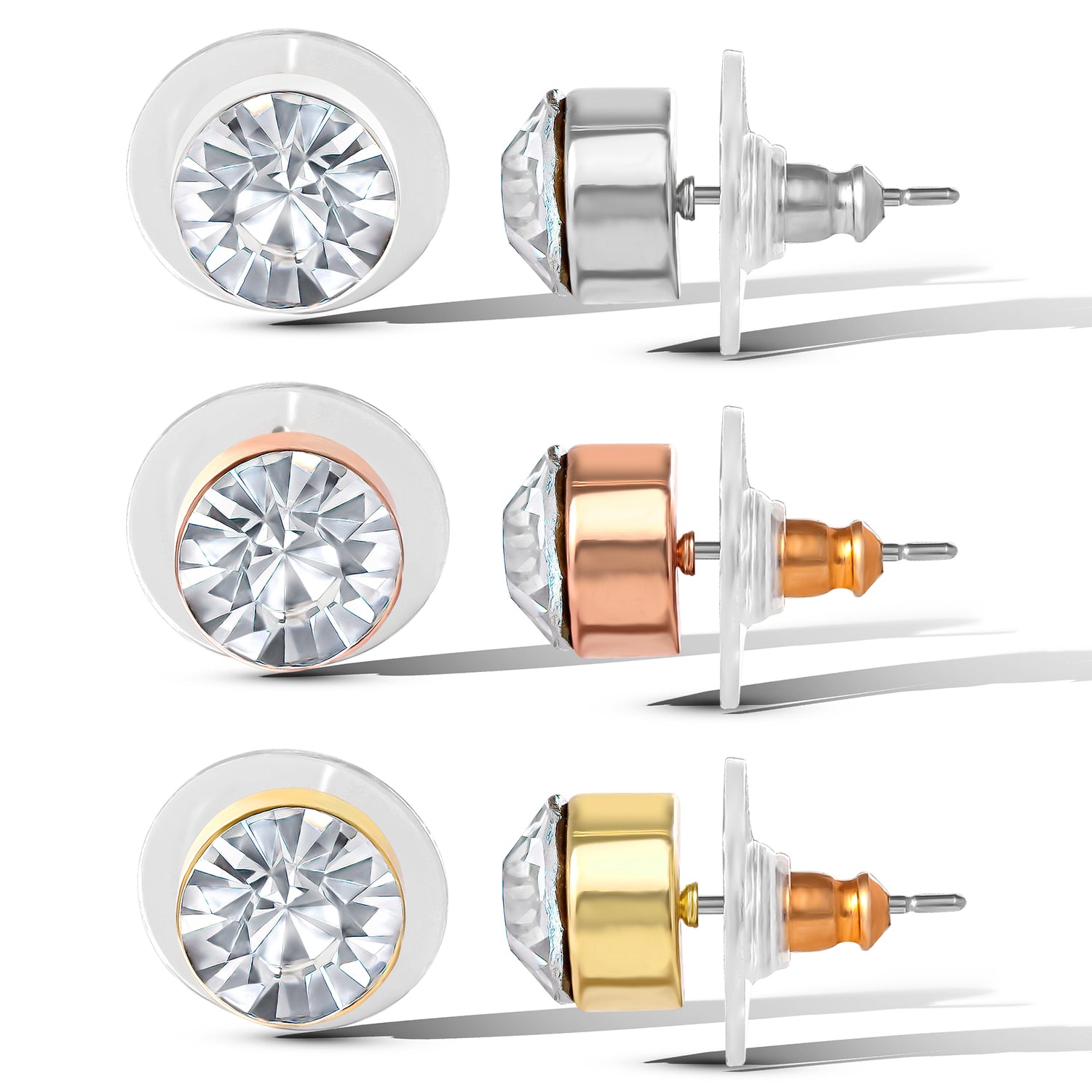 Jessica Simpson Crystal Stud Earrings Set - Trio of Sparkling Styles - Clear