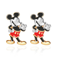 Disney Womens 3D Mickey Mouse Stud Earrings, Official License Flash-Plated and Enamel Sterling Silver Stud Earrings