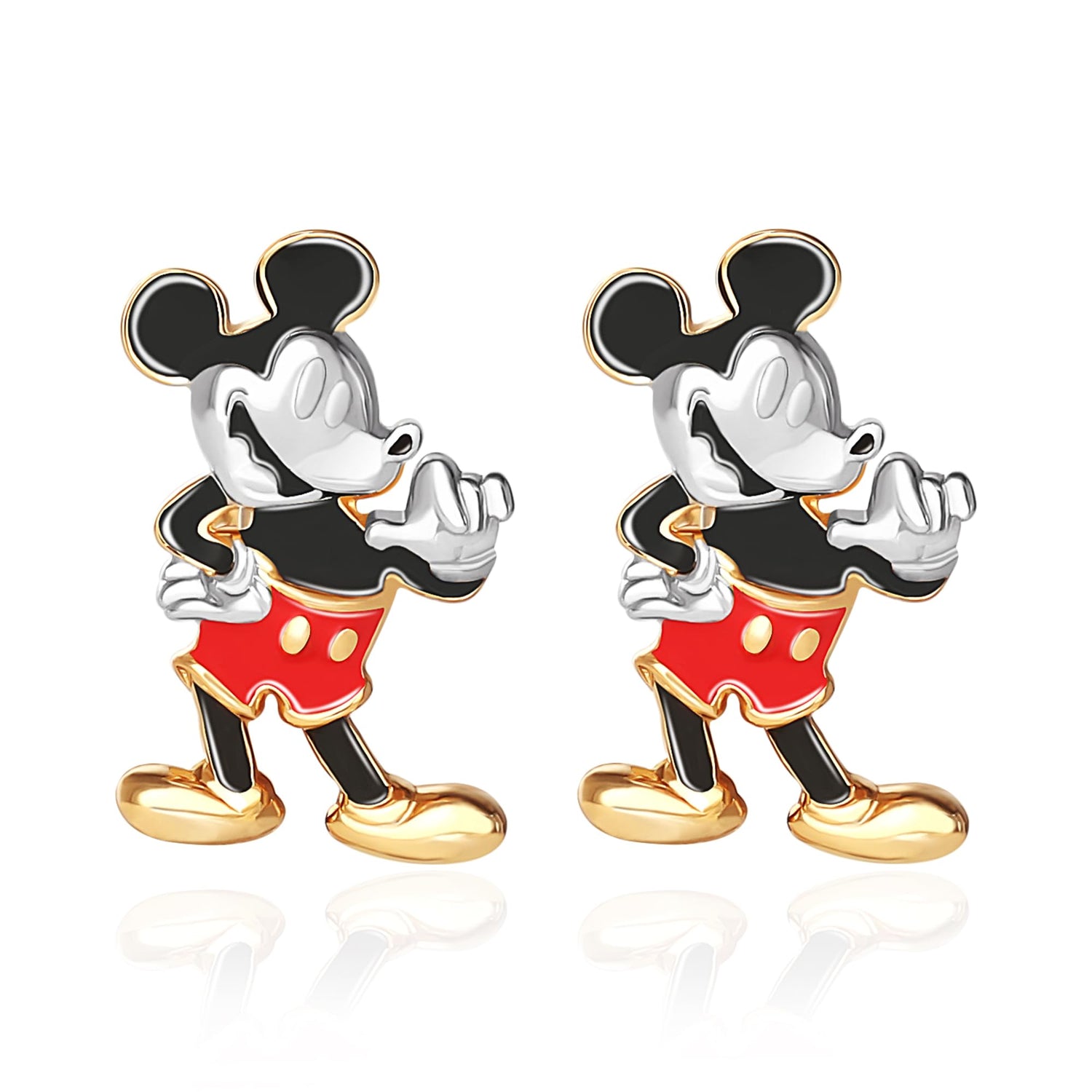 Disney Womens 3D Mickey Mouse Stud Earrings, Official License Flash-Plated and Enamel Sterling Silver Stud Earrings