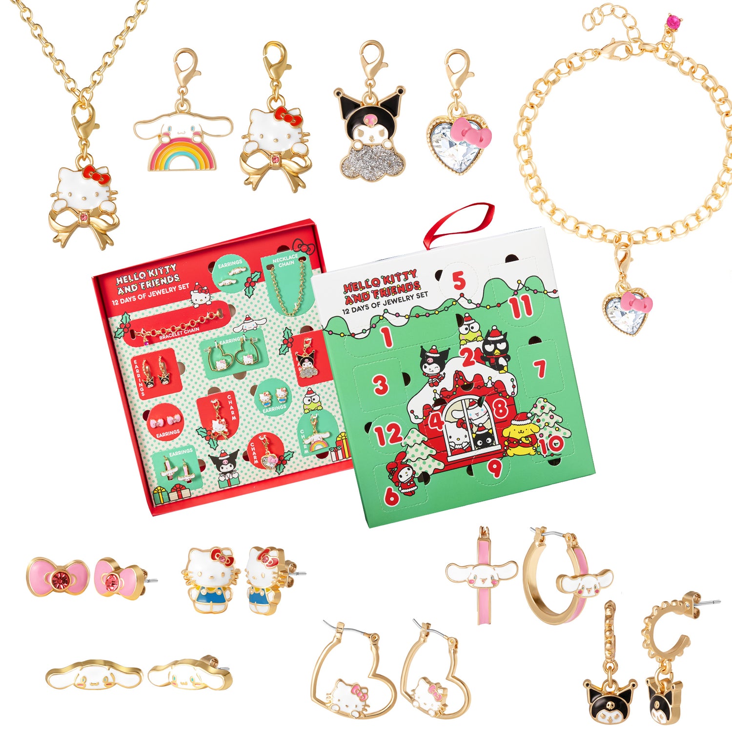 Hello Kitty 12-Piece Jewelry Advent Set - Earrings, Charms, and Bracelets