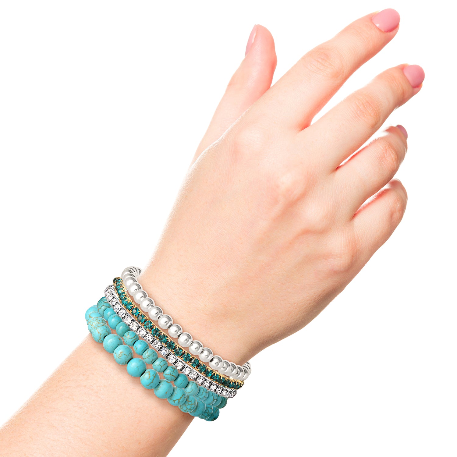Jessica Simpson Crystal Stretch Bracelet - 5 Piece Set - Turquoise