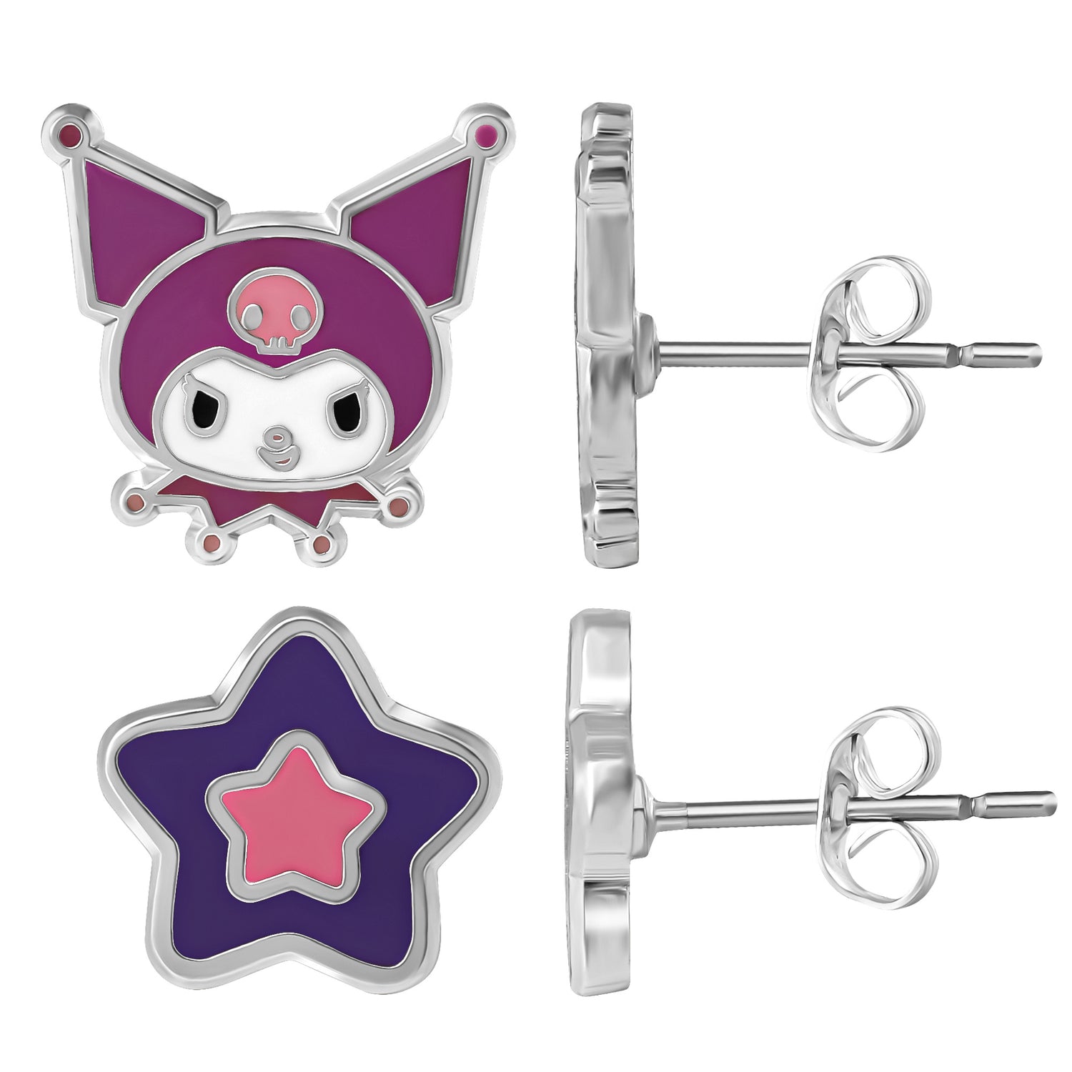 Kuromi Stud Earrings Set for Women, 2 Pairs, Sanrio Studs