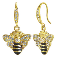 Juicy Couture Rhinestone and Black Enamel Bee Earrings for Women, Gold-Tone